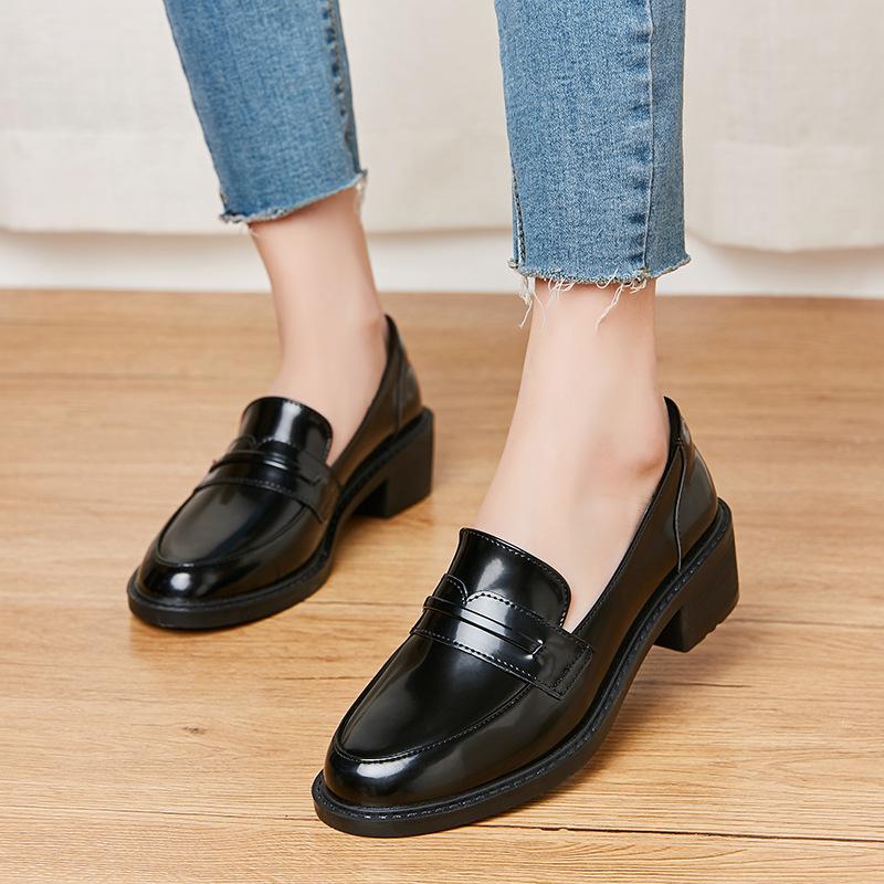 

Кожаные туфли на плоской подошве для женщин Huizhou, черные туфли в студенческом стиле, маленькие кожаные туфли для женщин, осень и зима, новые женские мокасины на платформе 34
