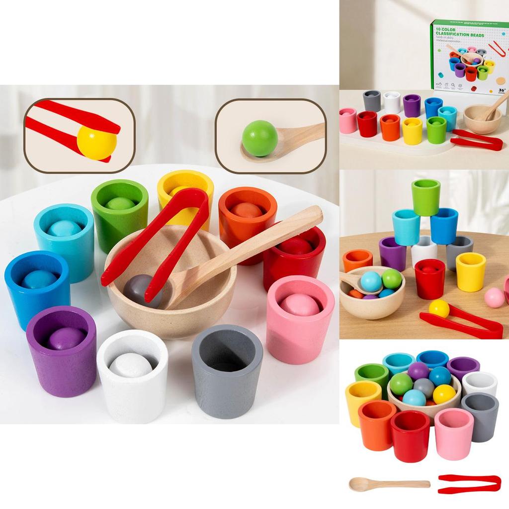 Wooden Color Matching Cups Preschool Educational Toy For Focus And Skill Building
