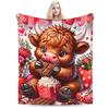 Highland Cow Themed Flannel Blanket Winter  Warm Throw Blanket for Girls Boys Living Room Funny Bedspread Sofa Bed Cover