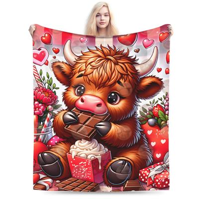 Hochlandrind-Motiv Flanelldecke Winter Warm Überwurf für Mädchen Jungen Wohnzimmer Lustige Bettdecke Sofabettbezug