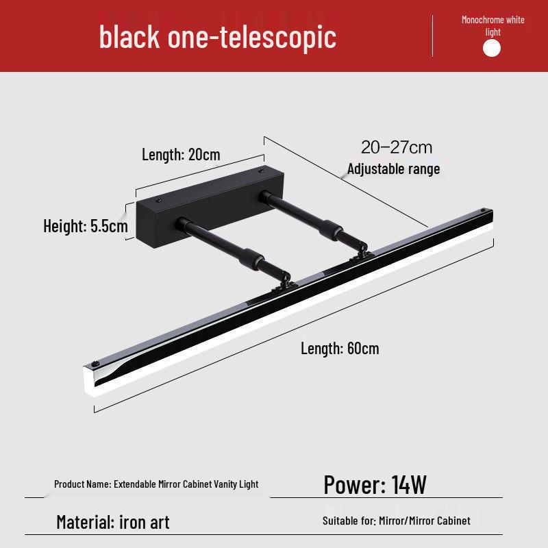 Nordic Minimalist Bathroom LED Telescopic Mirror Cabinet Vanity Light, Three-Color Wall Light for Bathroom.