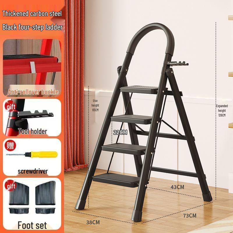 Folding Indoor Multifunctional Telescopic Ladder: High-Carbon Steel, Portable, Thickened Herringbone Design