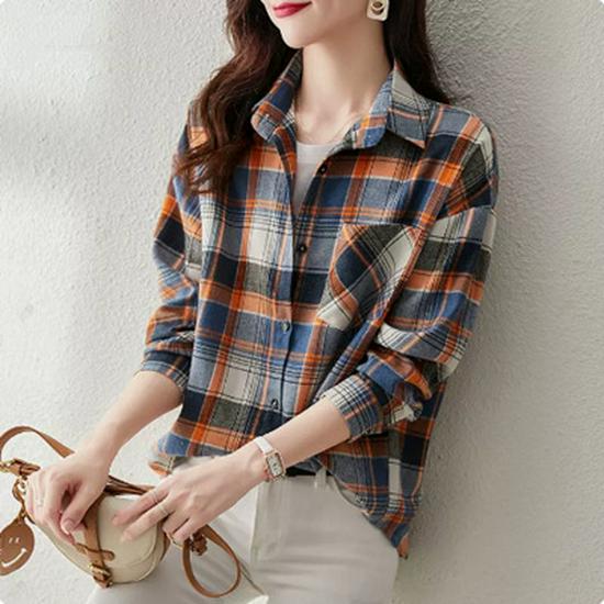 2026 Autumn Chic Korean Plaid Long Sleeve Women's Shirt: Stylish, Youthful, Niche Design