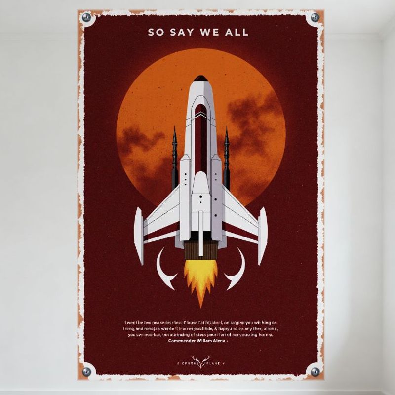 

Vintage So Say We All Galactica Space Rocket Metal Tin Sign, William Adama Quote Retro Corroded Rusty Edge Wall Decor for Home 20x30cm（7.8x11.8inch）