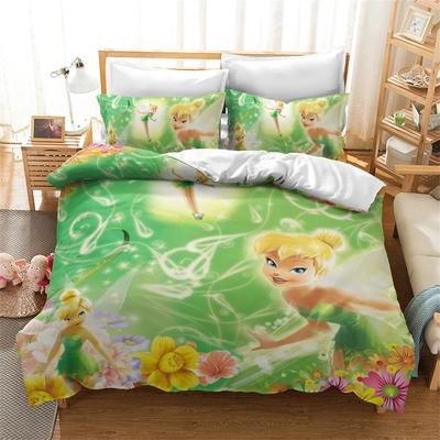 Fairy Girl Animation Bedding Set, Anime Tinkerbell Elf Duvet Cover Children's Microfibre Bed Linen with Zipper and Pillowcases
