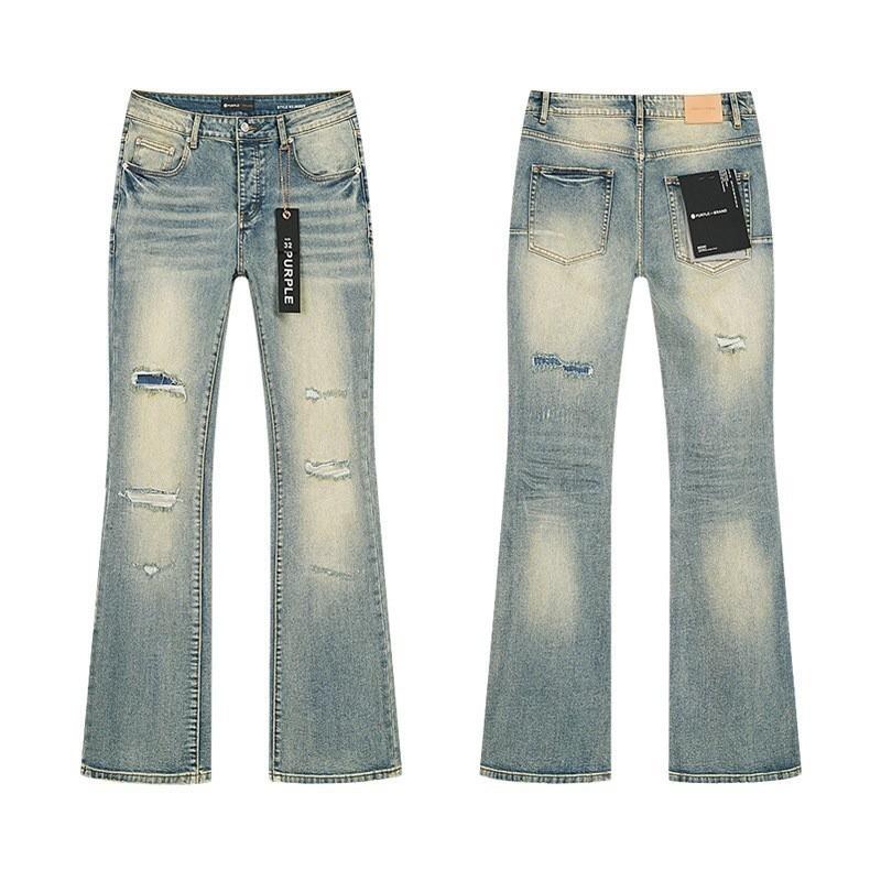 Jeans da uomo in denim lavato distressed a vita alta con dettagli strappati, vestibilità leggermente svasata