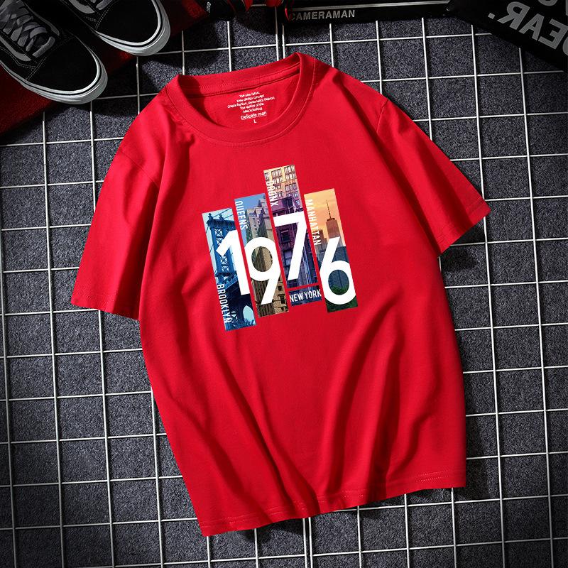 1976 Large Size Men Short Sleeves T-shirt 100% Cotton Casual Tee Shirt S-6XL