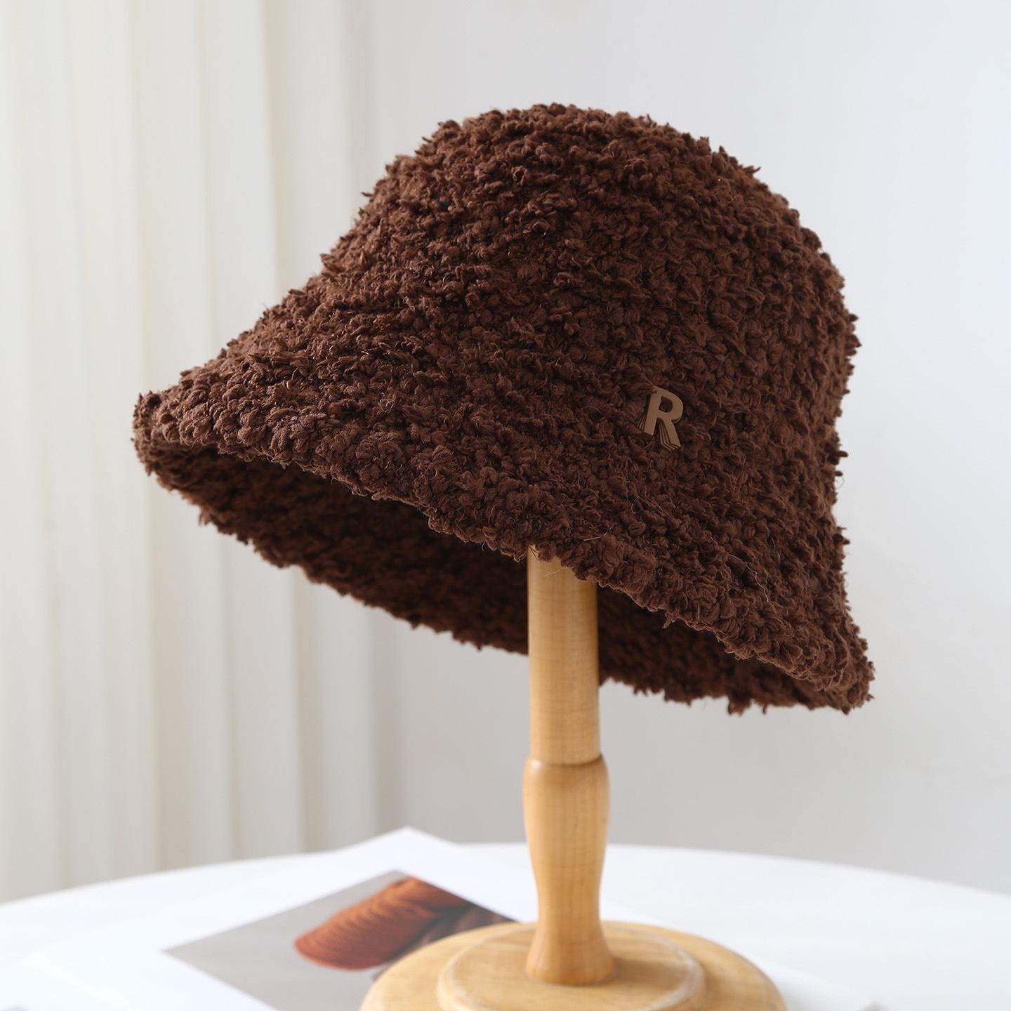 

Women s Solid Color Bucket Hat Plush Winter Autumn Cap, Warm Casual Ladies Fashion Simple New 56-58cm коричневий
