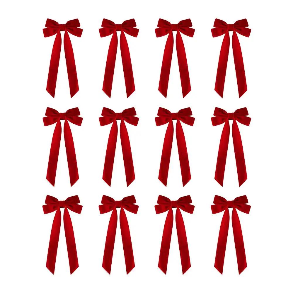 

Retro Large Velvet Bow Christmas Tree Pendant Xmas Decor Ornament Birthday Home Party Christmas Wedding Garden T5B0