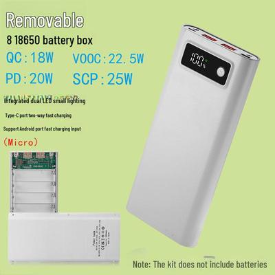 Detachable 8x18650 Battery Box Power Bank Kit with Fast Charging & Digital Display, No Welding Required.