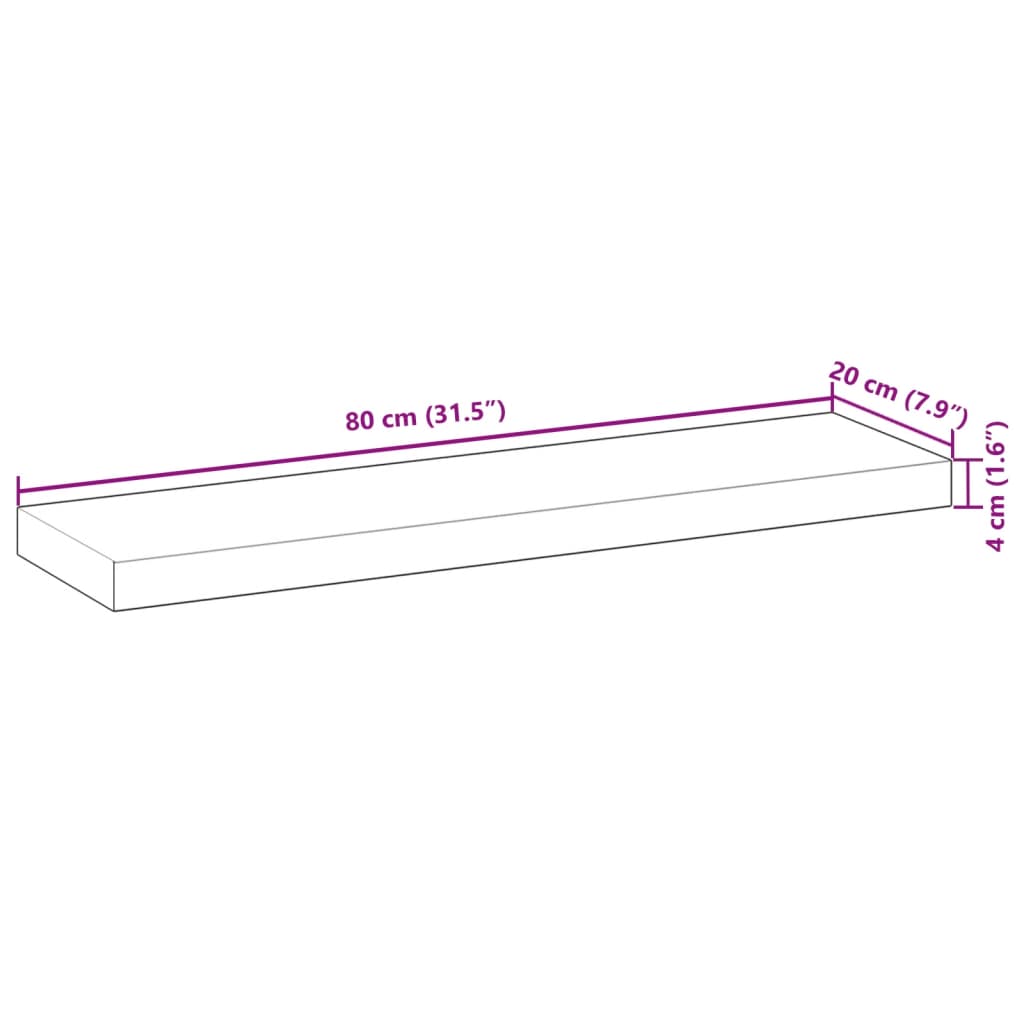 Floating Shelf 80 x 20 x 4 cm Solid Acacia Wood Untreated