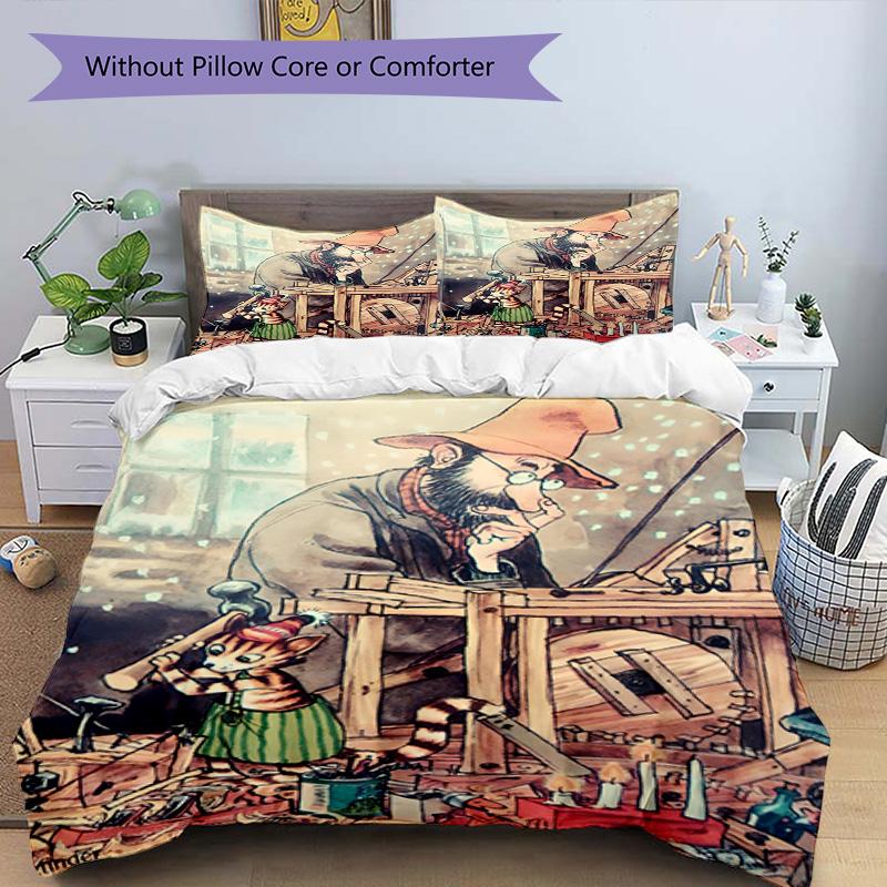 3pcs Duvet Cover Set (1*Duvet Cover + 2*Pillowcase, Without Core), Pettersson und Findus Print Bedding Set, Bedroom Decor, All‑Season, Birthday Gift