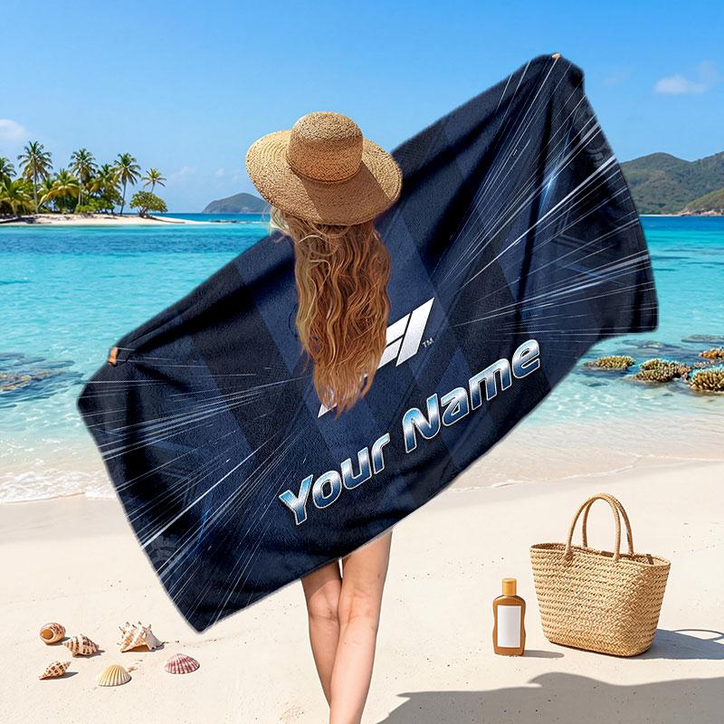 F1 Customized Name Text Beach Towel, Soft Absorbent Towel Beach Pool Travel Personal Gift