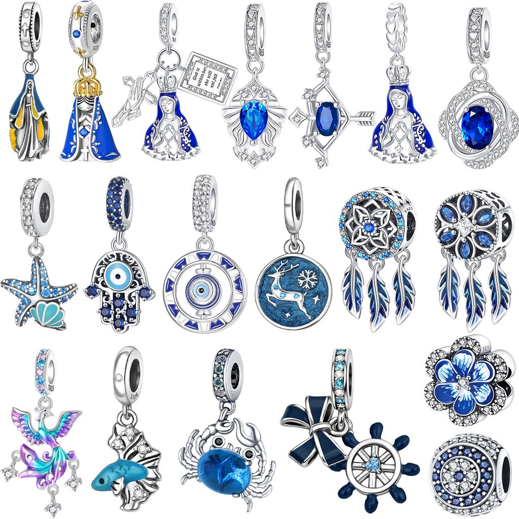 Nouveaux Breloques Originales Cuivre Bleu Mère Sainte Cœur de Palmier Chat Perles Pendentifs Conviennent Bracelet Collier Bijoux DIY Cadeau