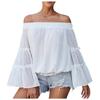 Fashion Flared Long-sleeved Chiffon Off-the-shoulder Neckline Hollow Loose Top