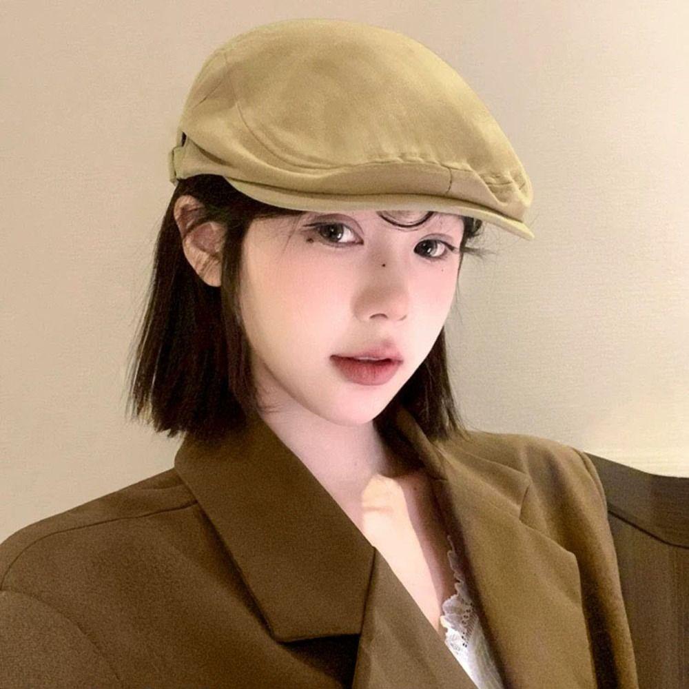 Flat Forward Hat Adjustable Newsboy Cap Casual Letter Embroidery Beret Outdoor