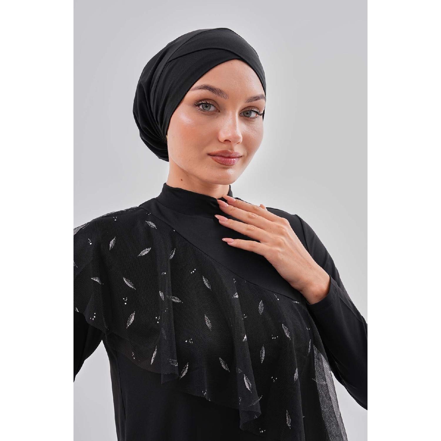 

Black Hijab Bone Cross Bone Daily Use Sports Bone Swimmer Sea Pool Hijab Swimwear Bone Shawl Standart чорний