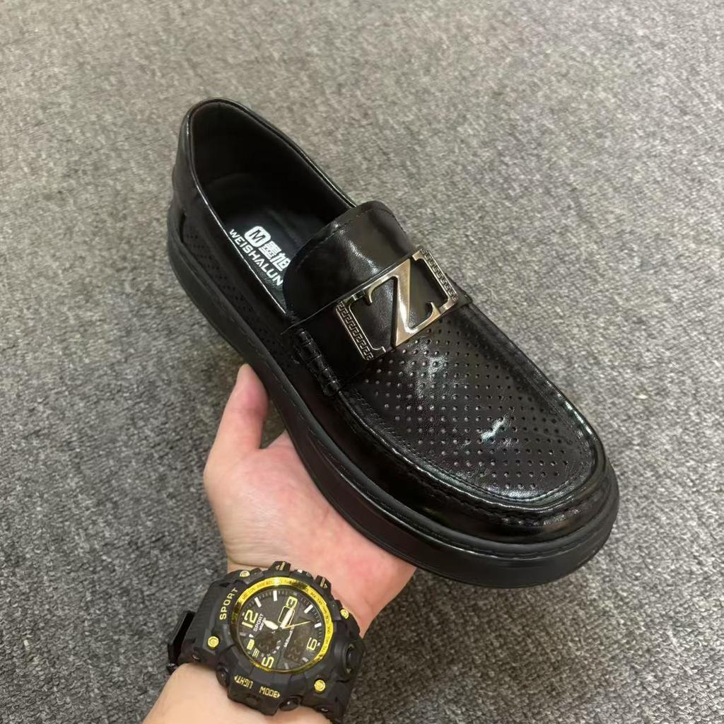 Sommer hohl Leder runde Zehe dicke Sohle ein Pedal Slipper Doudou Herrenschuhe Business vielseitig lässig bequem