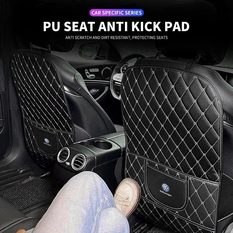 Leather Car Anti-Kick Mats Auto Seat Back Protector Cover For Volkswagen Tharu R Polo T5 GTI Tiguan Passat R-Line Scirocco Golf