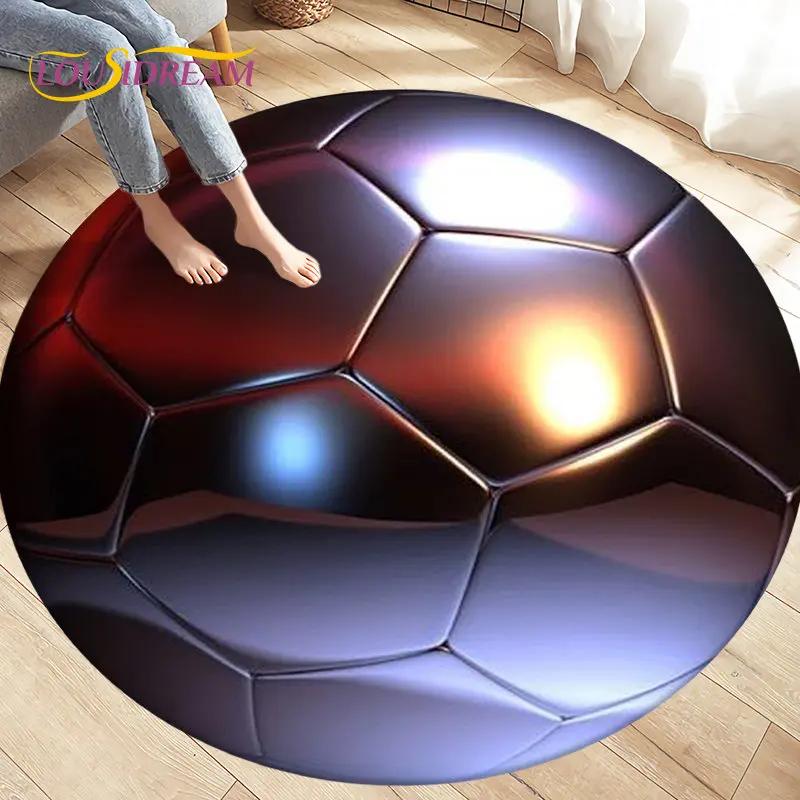 3D Cartoon Soccer Football Circle Area Rug Large,Round Carpet Rug for Living Room Bedroom Sofa Decoration,Kids Play Floor Mat