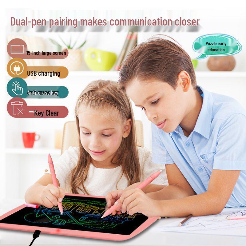 15" Rechargeable LCD Writing Board: High-Brightness Color Drawing Tablet for Smart Office and Children's Early Education.