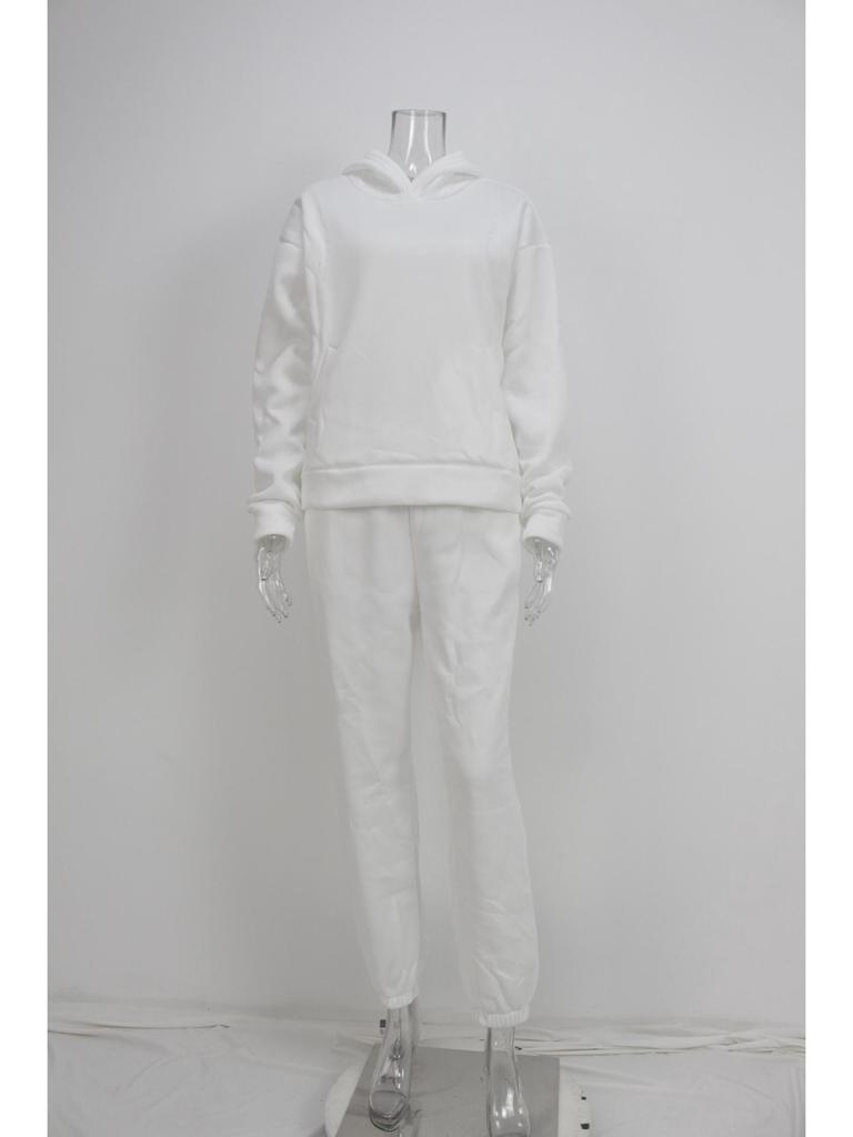 2026 Spring Women's European & American Solid Color Hoodie Sweatshirt & Long Pants Casual Streetwear Two-piece Set