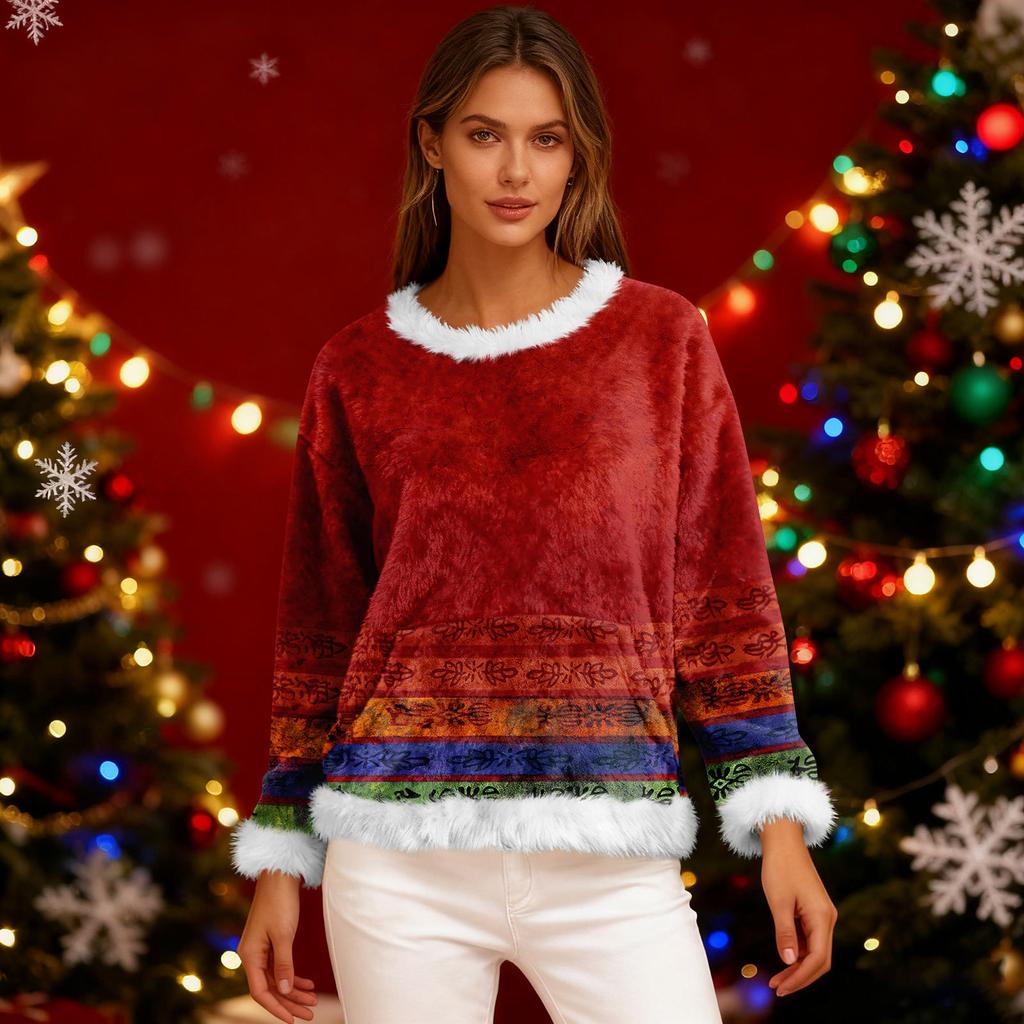 Women's Casual Fleece Sweatshirt  Long-Sleeve Round  Neck Casual Comfortable Loose-Fit Lightweight Women's Flannel Sweatshirt