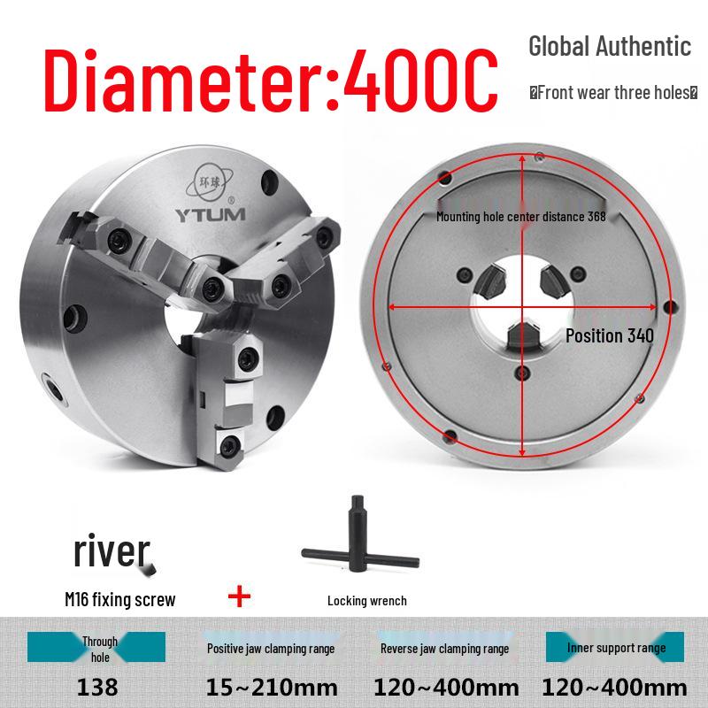 Zhonghuan K11400C Self-Centering Front Three-Jaw Chuck with M16 Screw and Removable Jaws