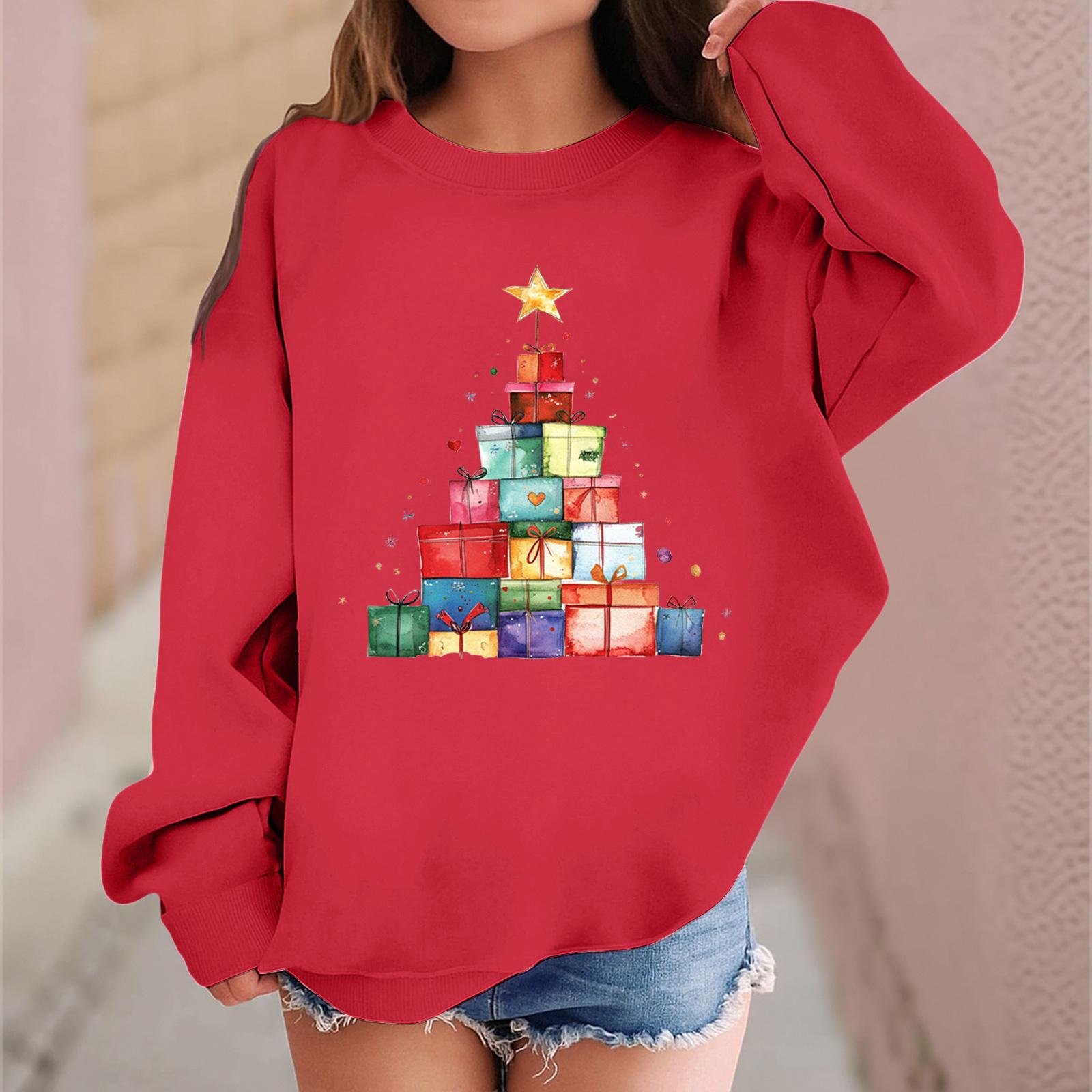 

Детский модный повседневный пуловер с длинными рукавами и свободного кроя с рождественским принтом 150 красный