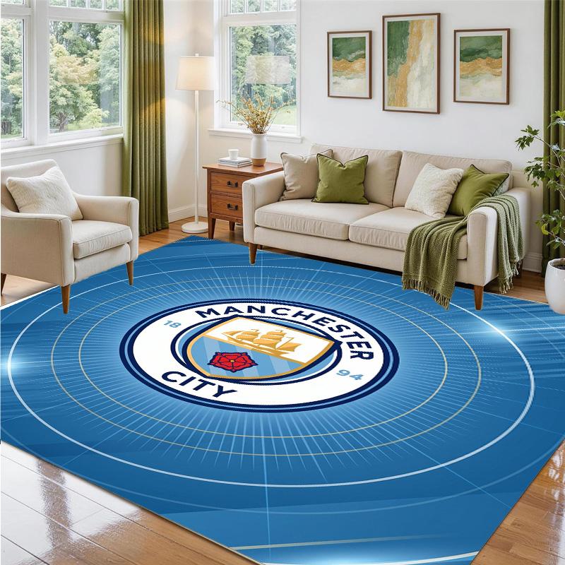 Manchester City Design Crystal Velvet Rug Soft Decorative Mat for Bedroom Entrance