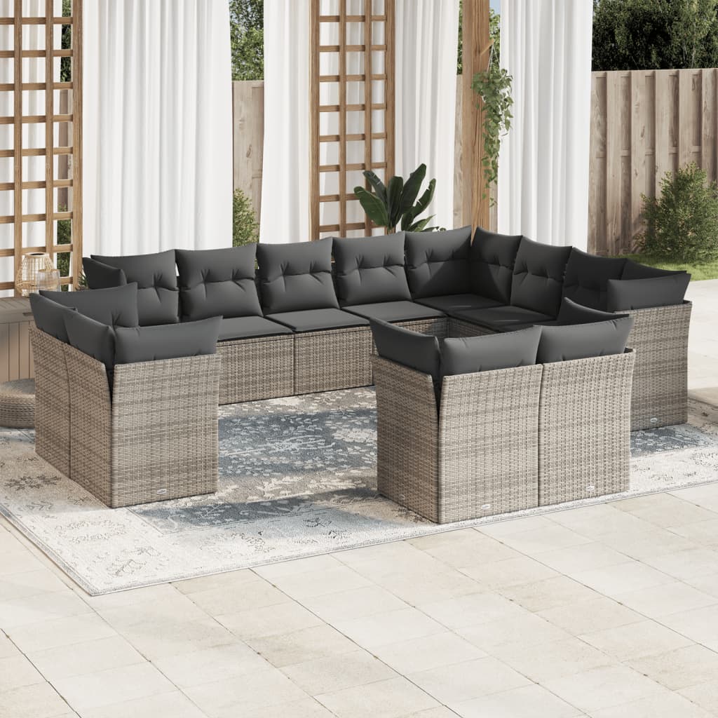 Vidaxl 12-Cz. Garden Furniture Set With Cushions, Grey, Poly Rattan