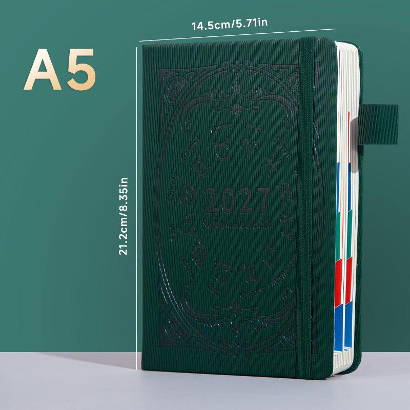 2027 Zodiac Pattern Embossed Planner Notebook With Elastic Strap Pen Loop For Daily Schedule Office Study