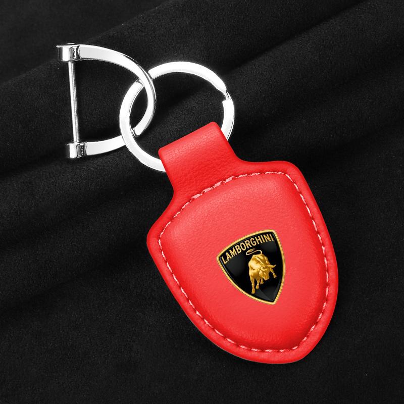 PU Leather Car Logo Key Ring Shield Keychain Men Women Pendant Gifts For Lamborghini Urus Huracan Aventador Premiu Accessories