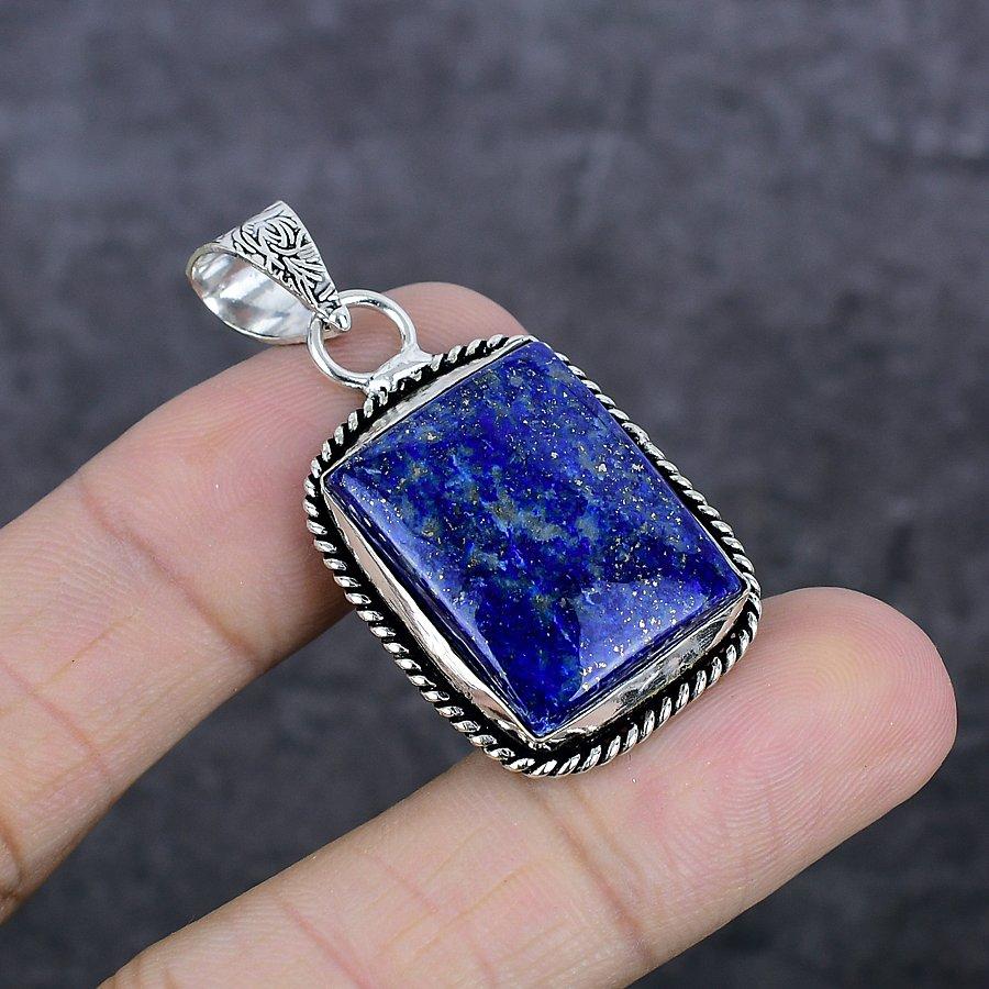 Lapis Lazuli Gemstone Handmade 925 Sterling Silver Jewelry Pendant 1.77" o6V64