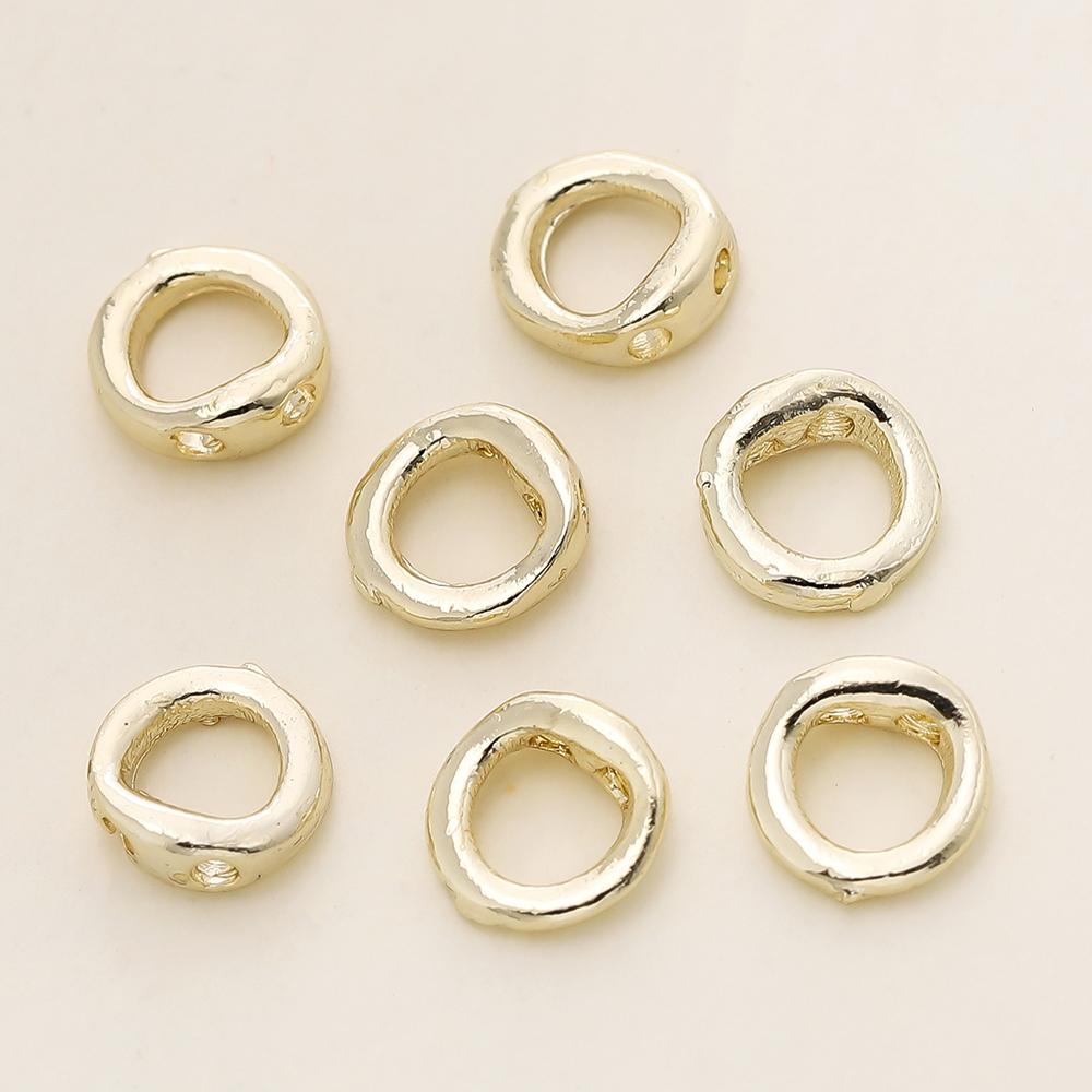 10/20pcs 14/18K Gold Plated Brass End Bead Tip Double Hole Connector Rings for DIY Jewelry Bracelet Necklace Making Supplies
