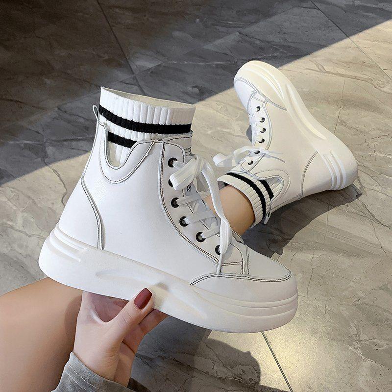 Fashion Booties with Laces Leather Sports Short Shoes for Women Flat Female Ankle Boots High Platform Sneakers Lace-up Footwear Goth Pu