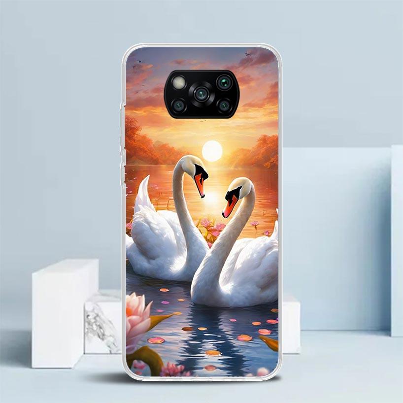 White Swan Grace Art Phone Case For Xiaomi Poco F7 Ultra X5 X6 X7 Pro M7 Redmi 15C 15 13C 13 12C 12 10C 10 10A 9 9C 9A 9T Cover