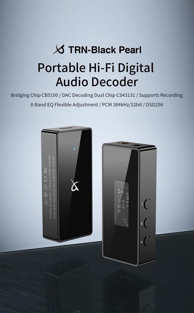 TRN BlackPearl Compact Smartphone AMP CS43131 Portable Headphone Jack Amplifier, DAC, [High-Resolution Support] 32-bit/384kHz DSD256, Chip, Amplifier,