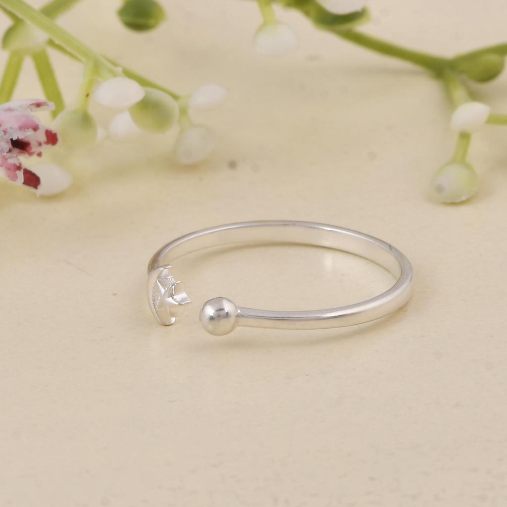 Moon and Star Ring, 925 Sterling Silver Celestial Ring, Minimalist Moon Star Open Ring, Dainty Adjustable Silver Ring, Celestial Jewelry Gift