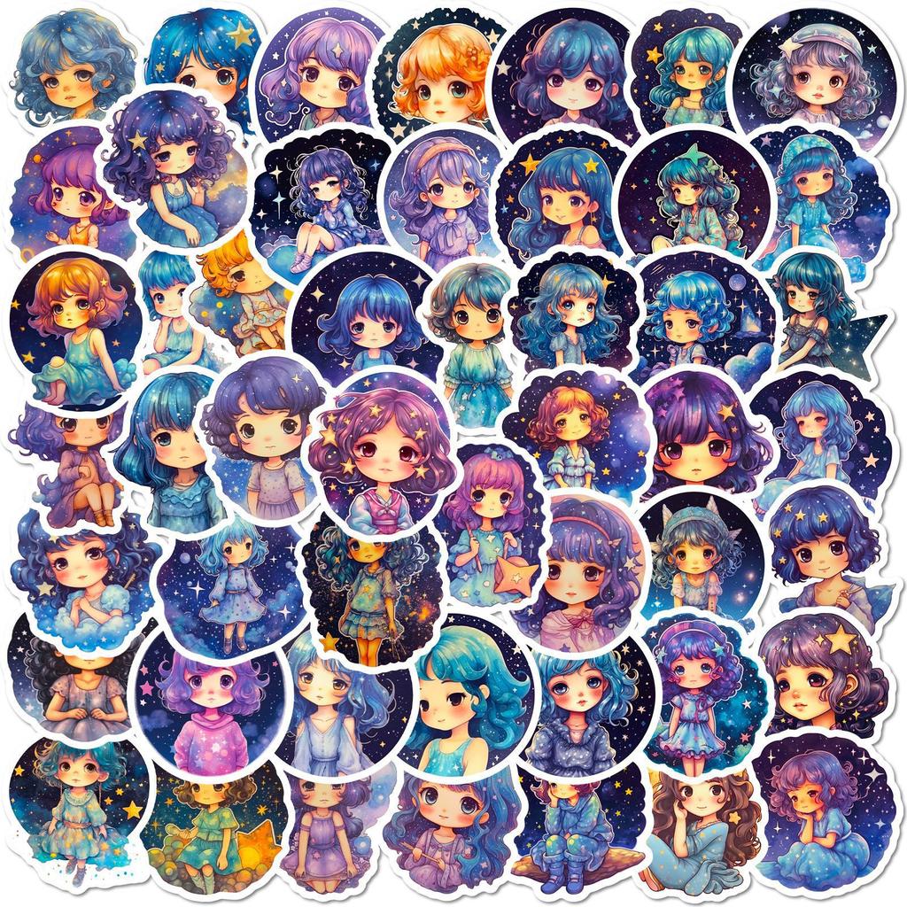 50 Star Girl Stickers Dream Girl Pattern Characters Children Cute Girls Graffiti Stickers