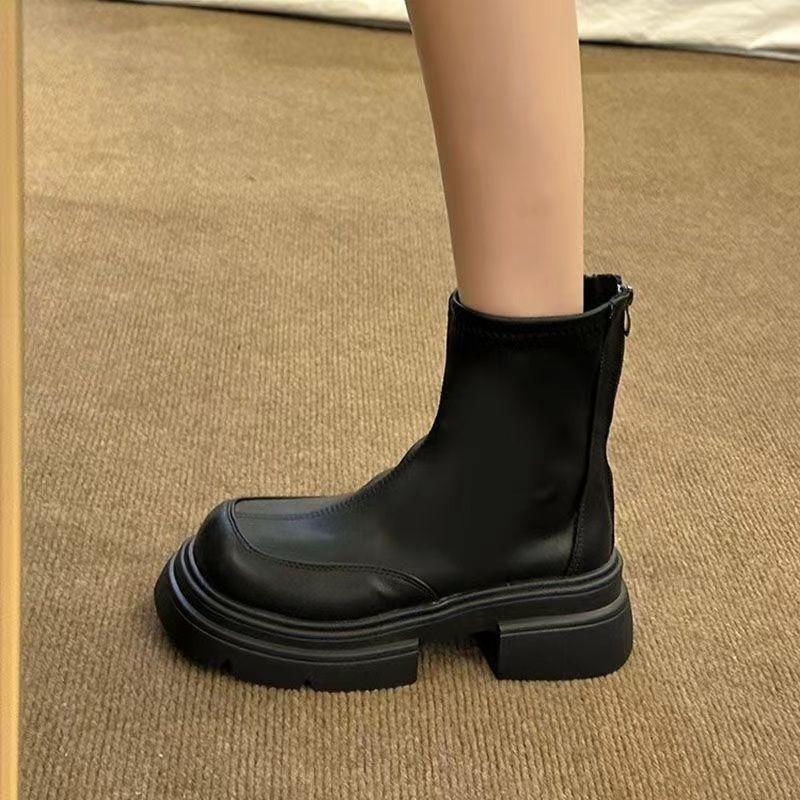 

Модные кожаные водонепроницаемые женские короткие ботинки Осень Зима Массивные ботильоны Черная обувь по акции Y2k New Rock Женские ботильоны 38