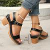 Fashion Ankle Strap Chunky Heel Sandals for Women Summer 2025 Lightweight Casual Beach Shoes Woman Plus Size Fashion High Heels Sandals