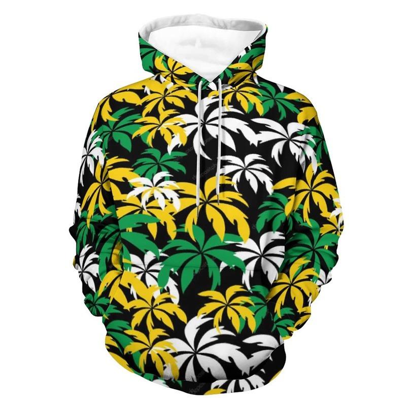 3D-trykket Jamaica-flagg-hettegenser for menn Kul streetwear Langermet hettegenser Snøring Vår-genser Høstjakke