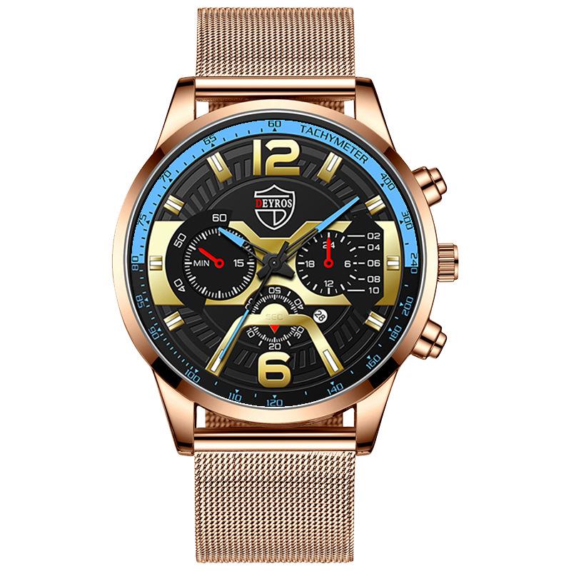 Fashion Men'S Calendar Watch Milan Mesh Strap Business Quartz Watch