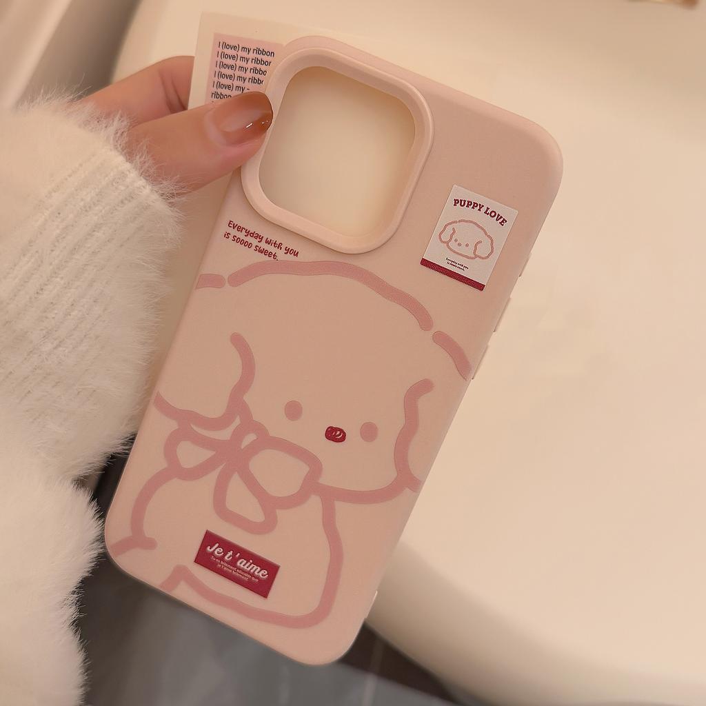 Pink Line Dog Suitable for Iphone17 Mobile Phone Case Apple 15 Girl 13 Plush Rope 16pro Max