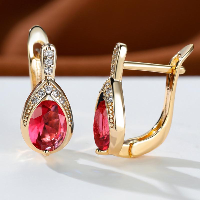 Pinduoduo Champagne Gold & Sapphire Blue Angel Tears Earrings with Zircon for Women - Niche Design