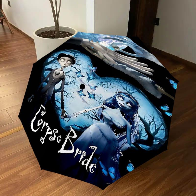 1pc Corpse Bride Automatic Open/Close Umbrella Compact Folding Umbrella with 8-Rib Shaft Lightweight Esign, for Women/Men1179A