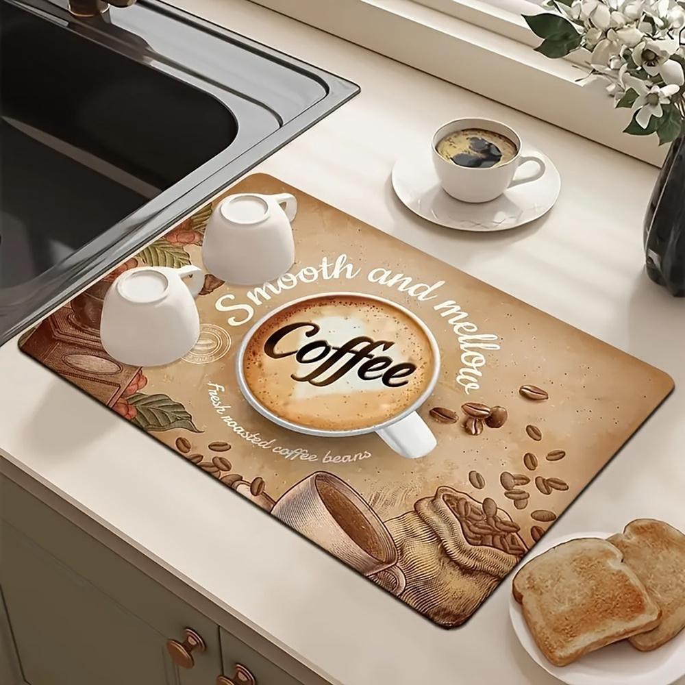 1Pcs Boho Coffee Bar Coffee Rubber Drying Mat Tableware for Coffee Shop Kitchen Carpet Tableware Durable Diatom Mud Table Mat Pet Coffeeware Mat