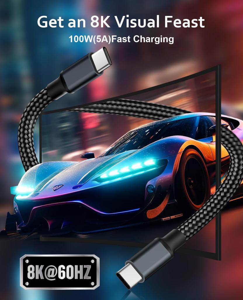 Magtame Magnetic Fast Video USB Cable for iPhone 15 Mac Docking Type-C Cable, Auto-Retract, 100W/5A Charging, USB-to-USB Cable, 8K/60Hz Output, 4.0