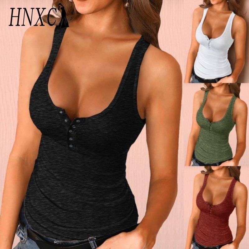 HNXC Women's Fashion Casual Solid Color Print Sleeveless U Neck Blouses & Shirts